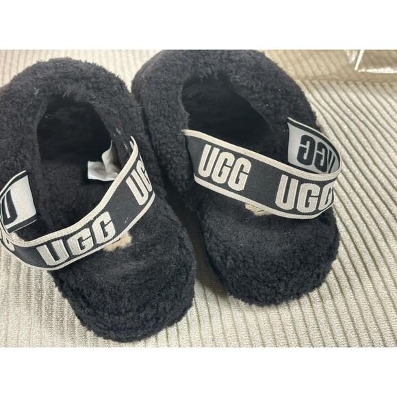 UGG Fluff Yeah Slide Shoes Womens Size 8 Black Fuzzy Slingback Sandals 1095119 - Picture 9 of 11